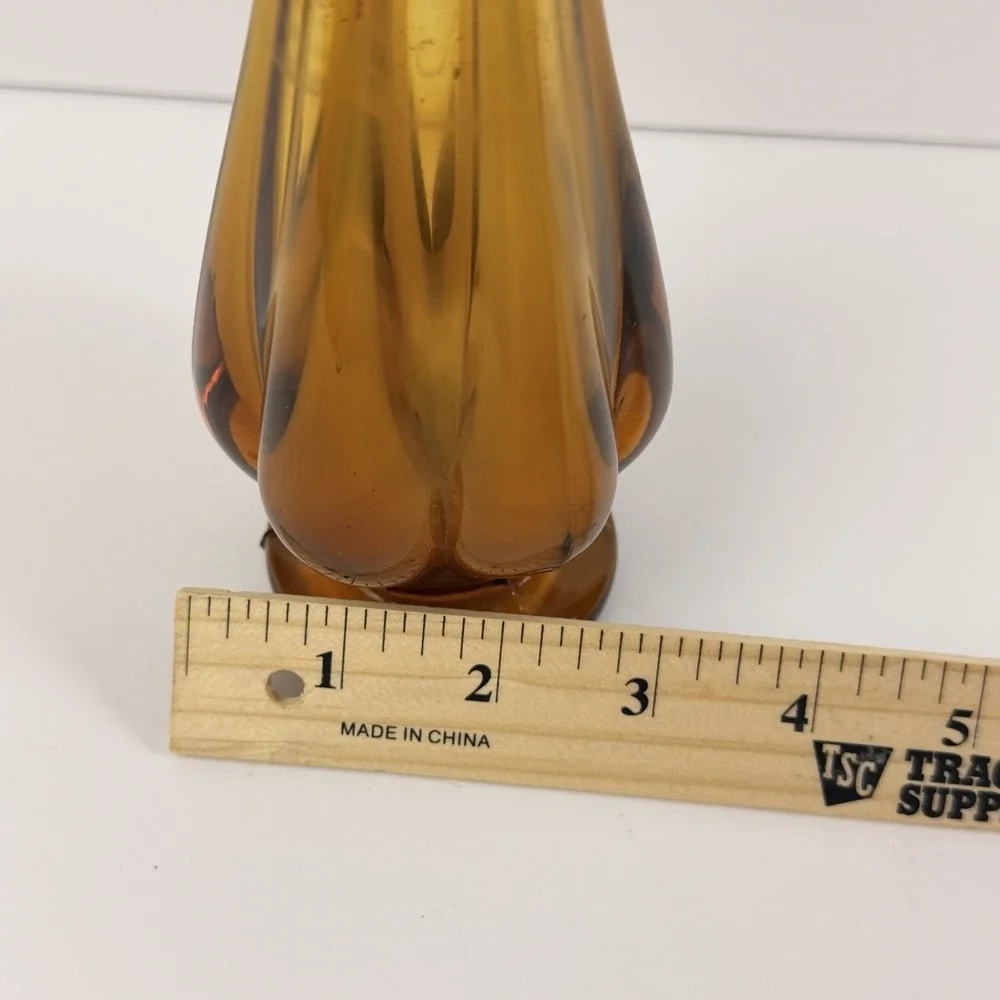 Vintage Amber Swung Glass Bud Vase 12